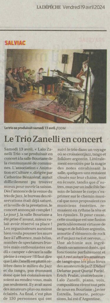 Concert Trio Lalo Zanelli Dans la Presse
